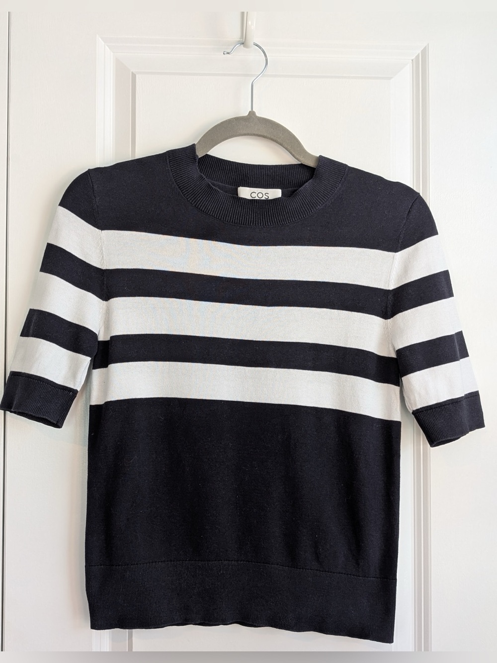 COS Women’s Short Sleeve Striped Sweater Blue White Stripes Size XS
